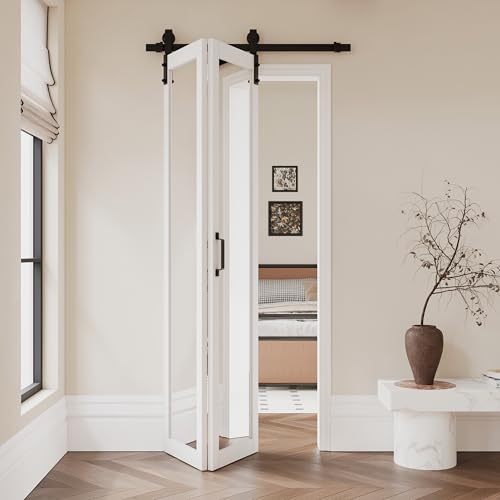 Full-Length HD Shatterproof Mirrored Bifold Barn Doors and Hardware Included