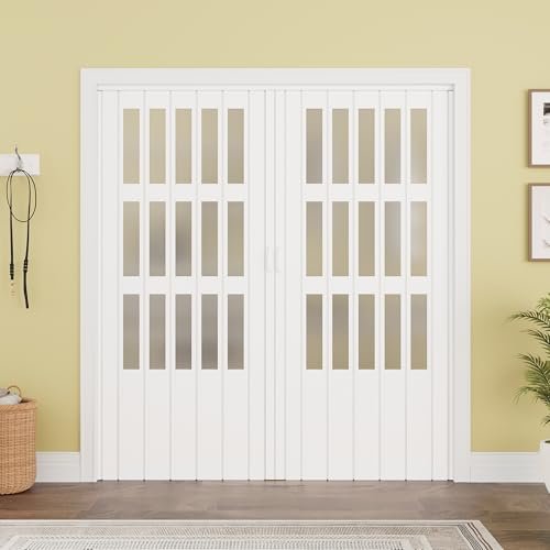 WINSTELLAR 72" x 80" Enhanced Accordion Doors with 3 Frosted Acrylic Panel