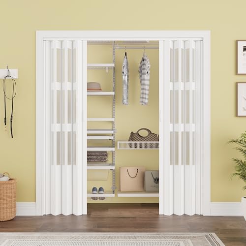 WINSTELLAR 72" x 80" Enhanced Accordion Doors with 3 Frosted Acrylic Panel